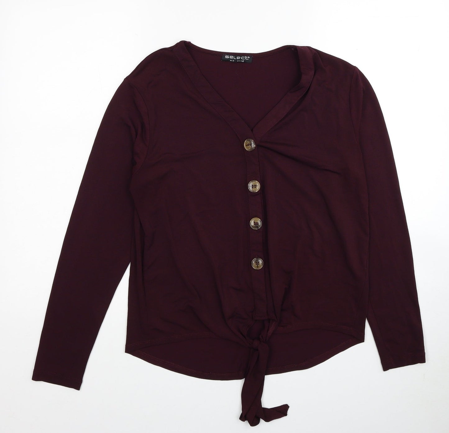 Select Womens Red Polyester Basic Button-Up Size 12 V-Neck