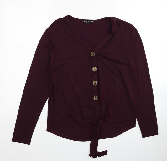 Select Womens Red Polyester Basic Button-Up Size 12 V-Neck