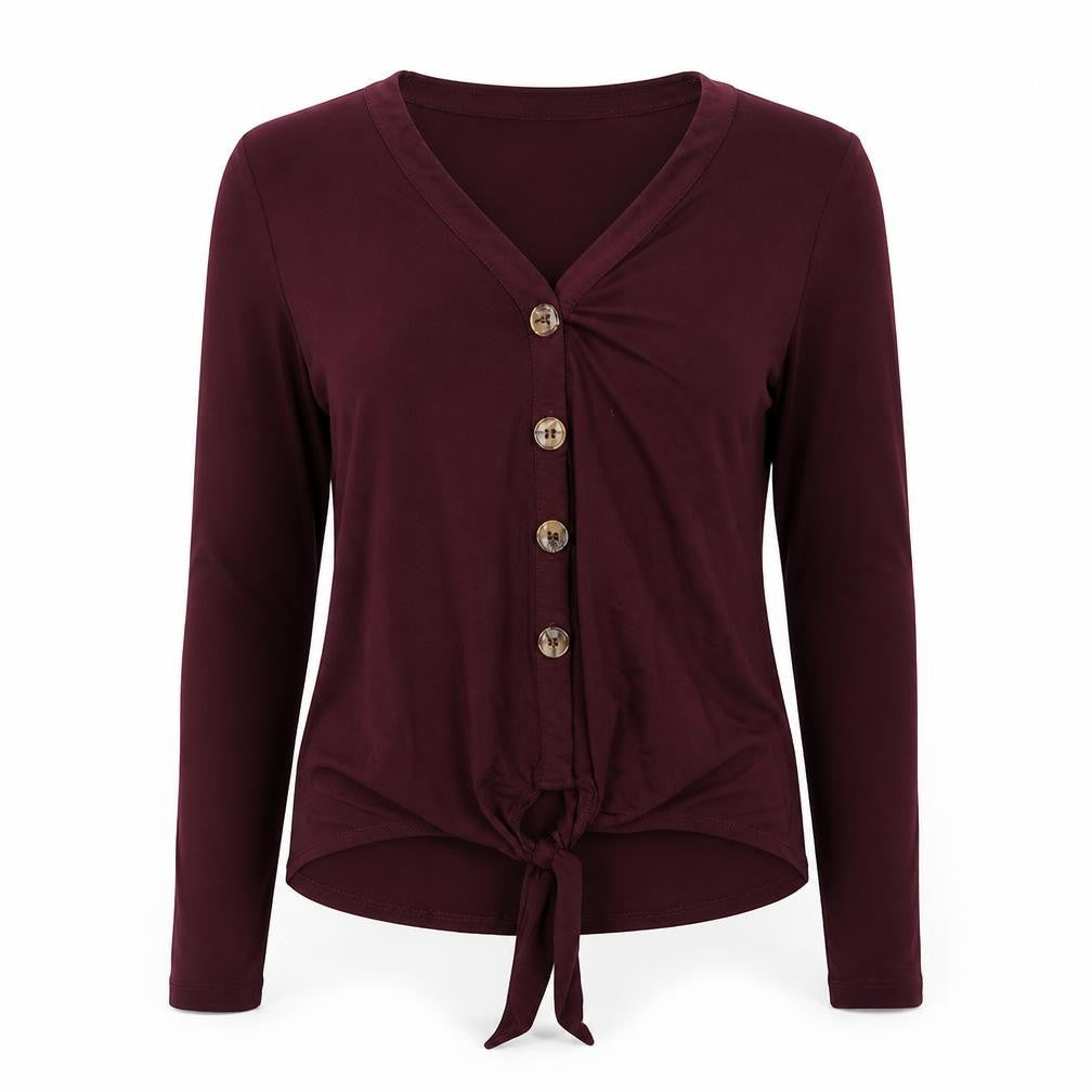 Select Womens Red Polyester Basic Button-Up Size 12 V-Neck