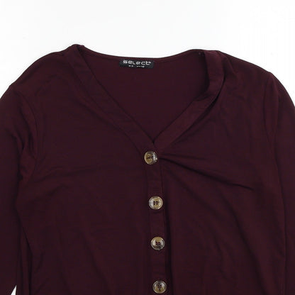 Select Womens Red Polyester Basic Button-Up Size 12 V-Neck