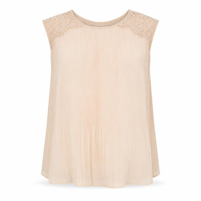 F&F Womens Beige Polyester Basic Blouse Size 12 Round Neck - Lace Detail