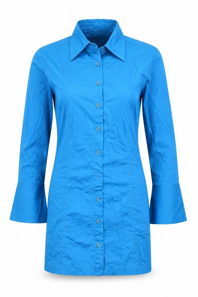 Zara Womens Blue Cotton Shirt Dress Size S Collared Button