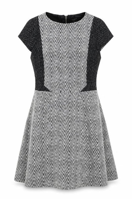 Oasis Womens Grey Geometric Cotton Fit & Flare Size 14 Round Neck Zip
