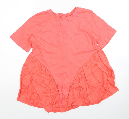 Pep&Co Womens Pink Cotton Basic Blouse Size 12 Round Neck - Size 12-14