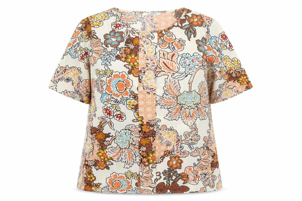 Marks & Spencer Womens Beige Geometric Polyester Basic T-Shirt Size 12 Round Neck