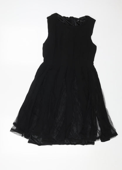 Next Womens Black Polyester Skater Dress Size 10 Round Neck Zip