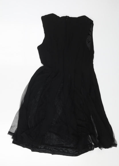 Next Womens Black Polyester Skater Dress Size 10 Round Neck Zip