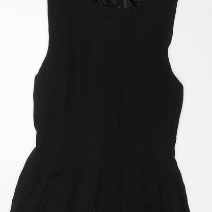 Next Womens Black Polyester Skater Dress Size 10 Round Neck Zip