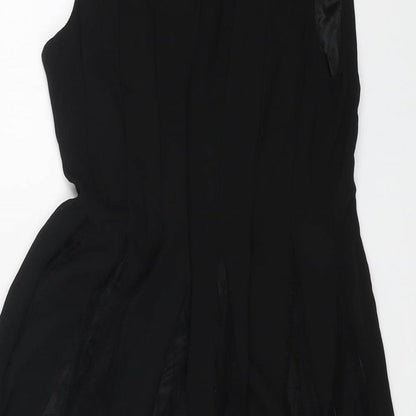 Next Womens Black Polyester Skater Dress Size 10 Round Neck Zip