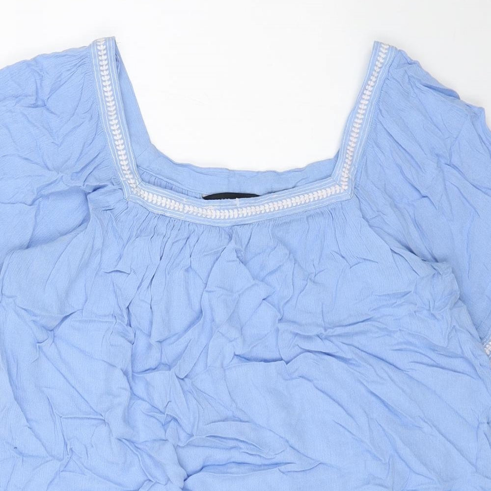 Dorothy Perkins Womens Blue Viscose Basic Blouse Size 10 Square Neck