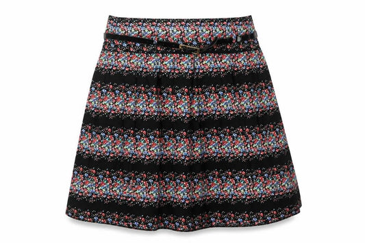 Dorothy Perkins Womens Black Floral Cotton Skater Skirt Size 10 Zip - Belt Inlcuded
