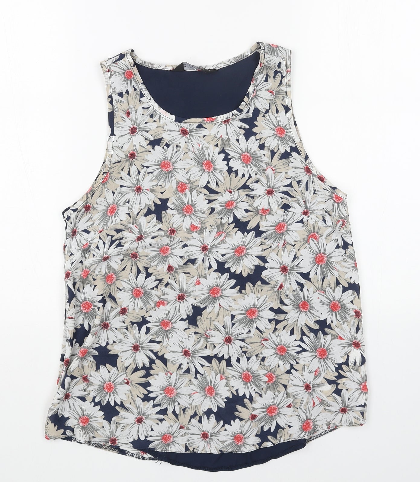 Dorothy Perkins Womens White Geometric Polyester Basic Tank Size 8 Round Neck