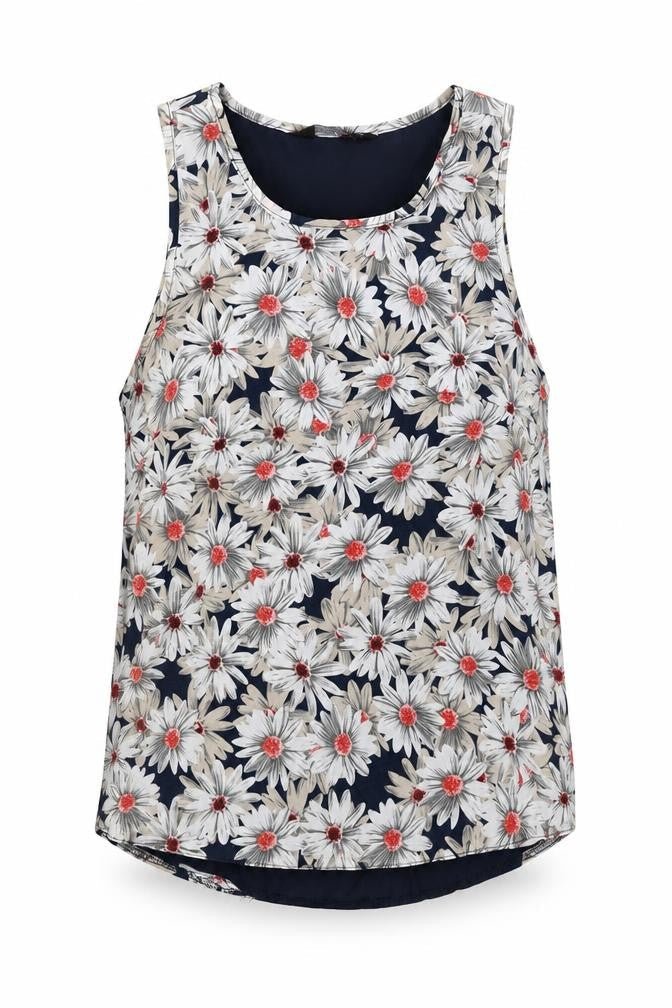 Dorothy Perkins Womens White Geometric Polyester Basic Tank Size 8 Round Neck