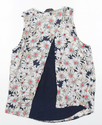 Dorothy Perkins Womens White Geometric Polyester Basic Tank Size 8 Round Neck