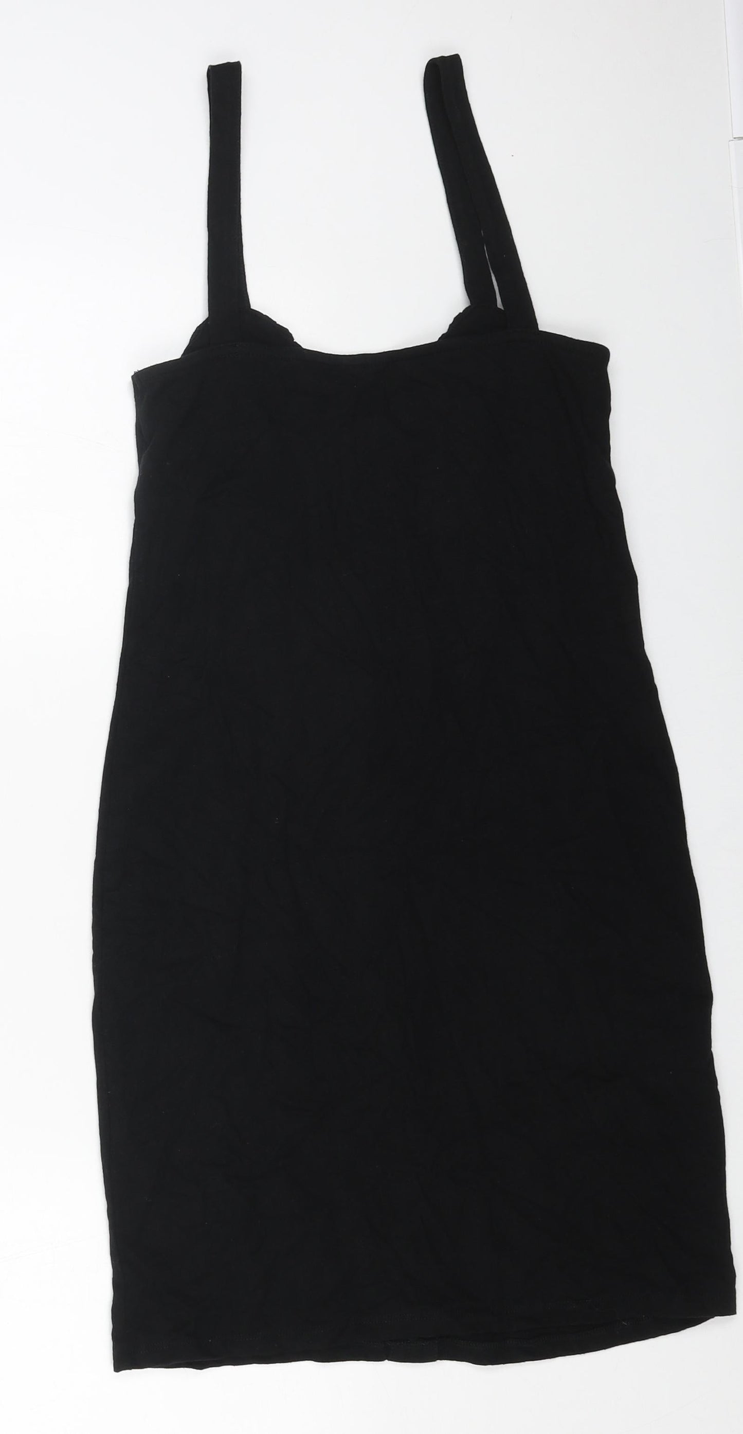 ASOS Womens Black Cotton Tank Dress Size 8 Off the Shoulder Pullover