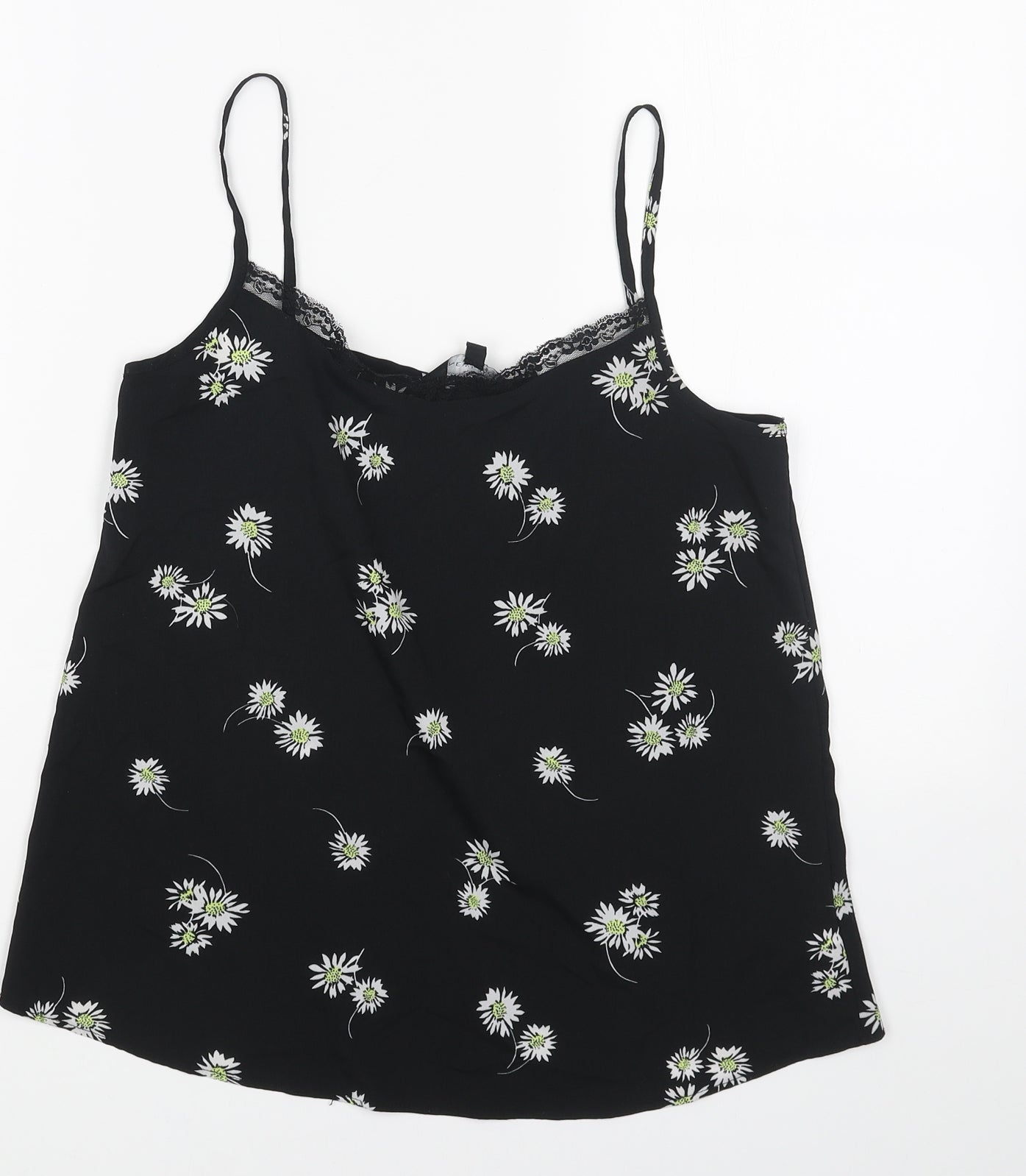 New Look Womens Black Geometric Polyester Basic Tank Size 6 Round Neck