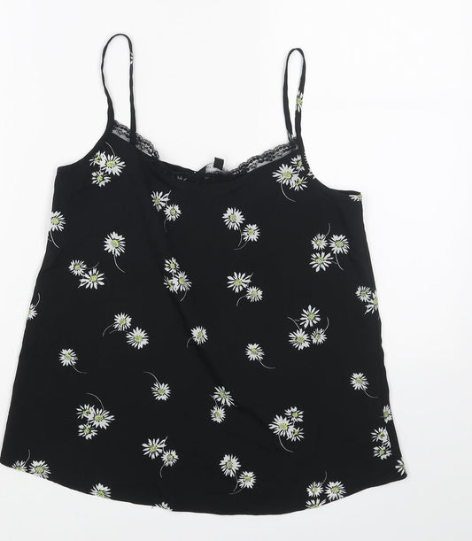 New Look Womens Black Geometric Polyester Basic Tank Size 6 Round Neck