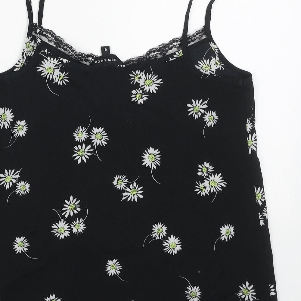 New Look Womens Black Geometric Polyester Basic Tank Size 6 Round Neck