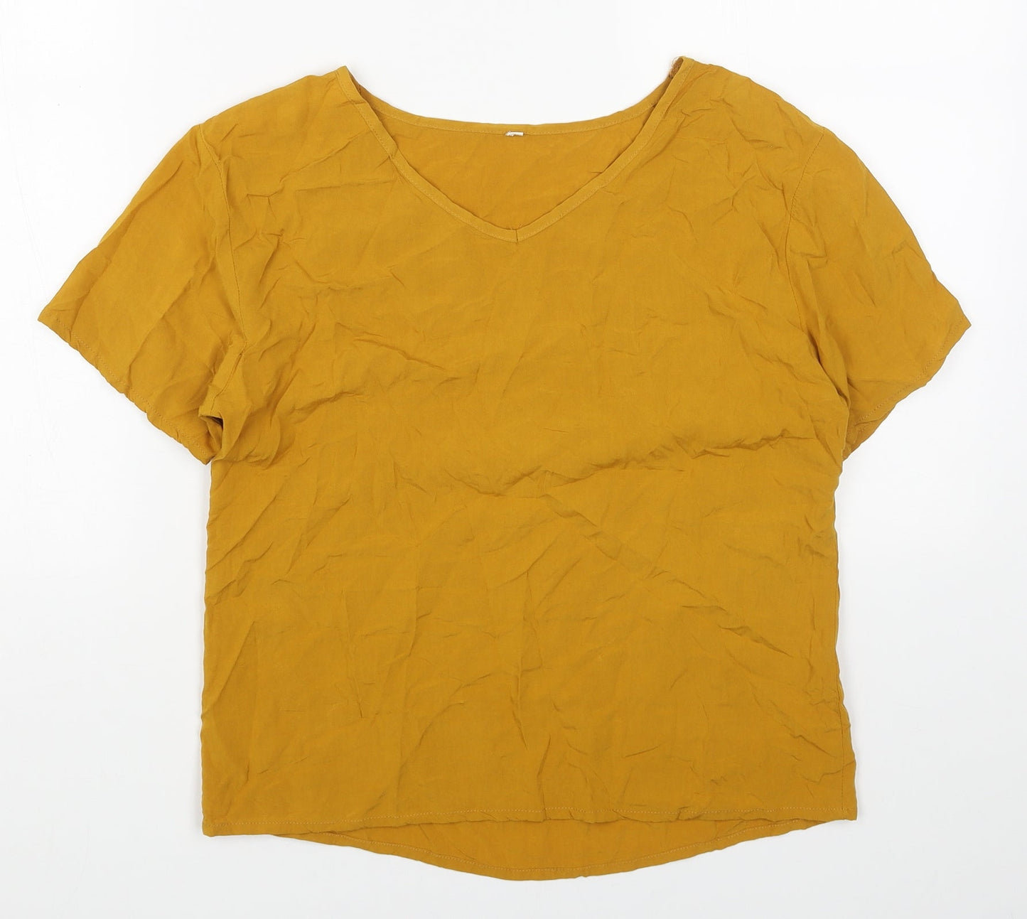 Preworn Womens Yellow Viscose Basic T-Shirt Size S V-Neck