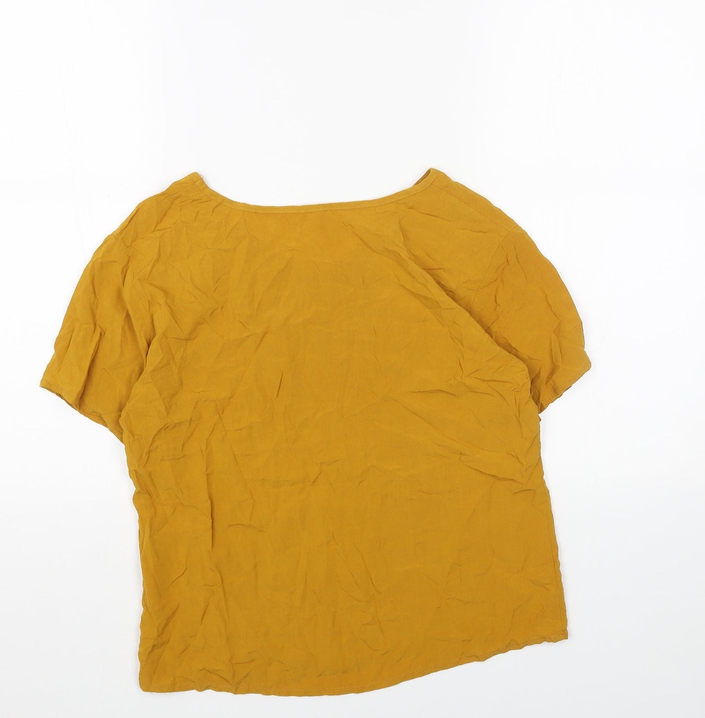 Preworn Womens Yellow Viscose Basic T-Shirt Size S V-Neck