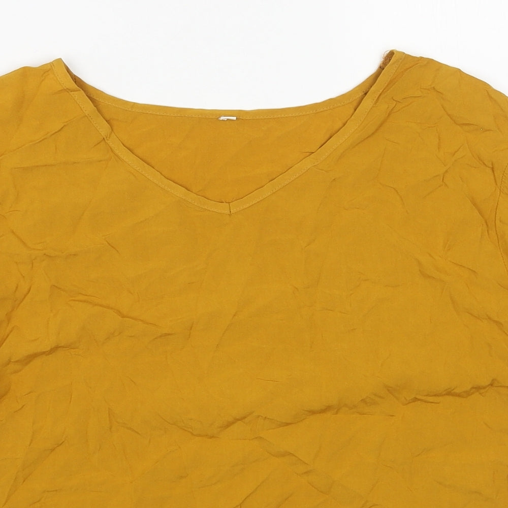 Preworn Womens Yellow Viscose Basic T-Shirt Size S V-Neck