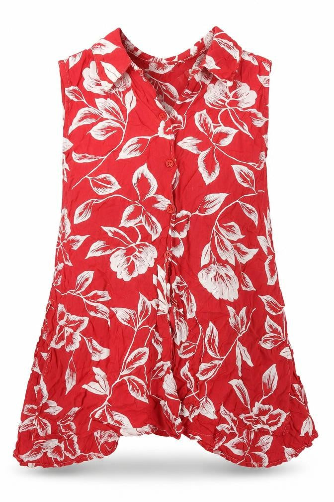 Move In Womens Red Floral Viscose Basic Tank Size S V-Neck