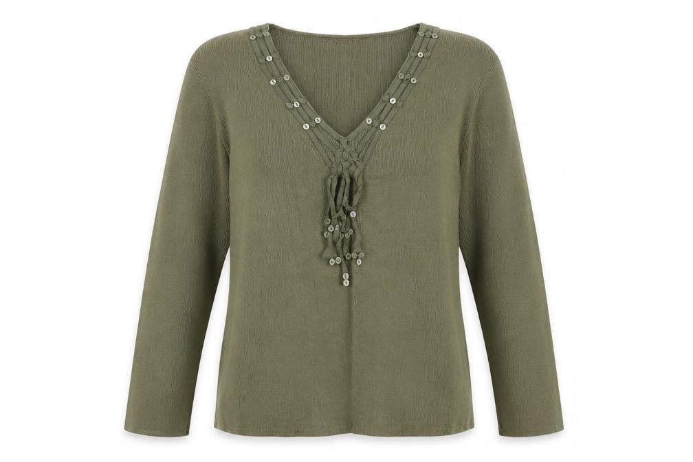 Principles Womens Green V-Neck Cotton Pullover Jumper Size 14