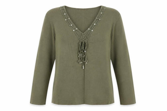 Principles Womens Green V-Neck Cotton Pullover Jumper Size 14