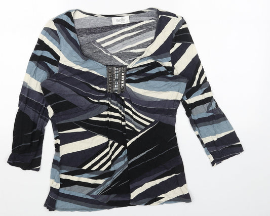 Wallis Womens Blue Geometric Viscose Basic Blouse Size 12 Scoop Neck