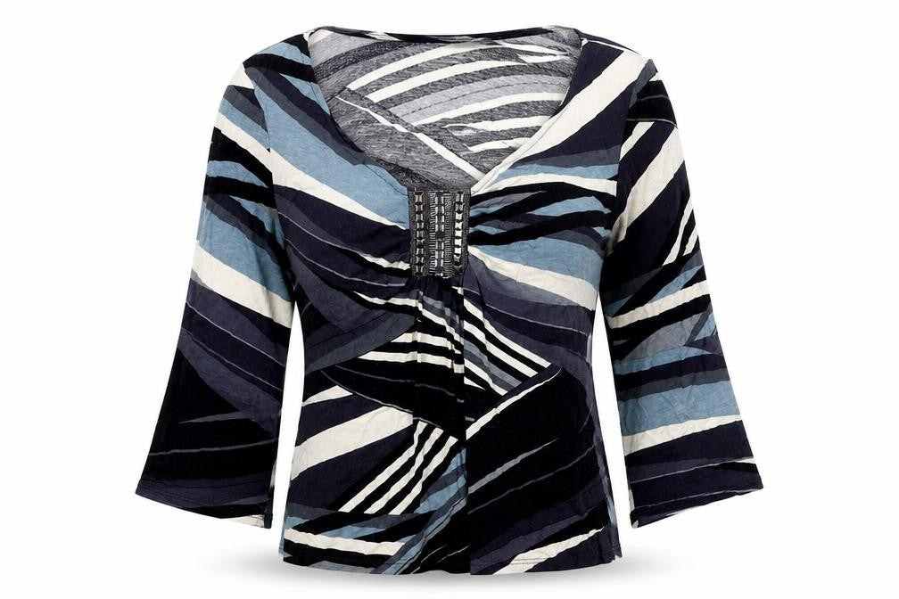 Wallis Womens Blue Geometric Viscose Basic Blouse Size 12 Scoop Neck