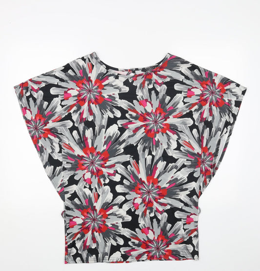 BM Womens Grey Geometric Polyester Basic Blouse Size 16 Round Neck