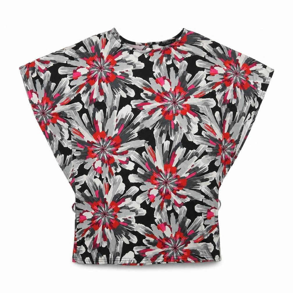 BM Womens Grey Geometric Polyester Basic Blouse Size 16 Round Neck