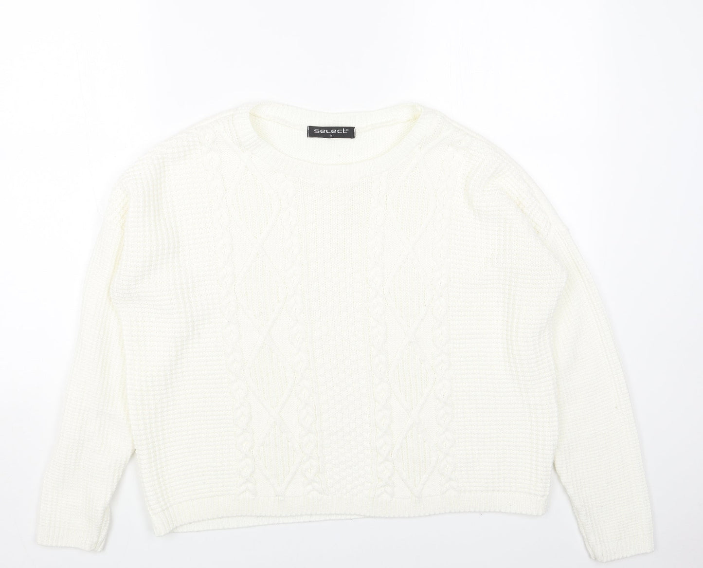 Select Womens White Scoop Neck Acrylic Pullover Jumper Size M