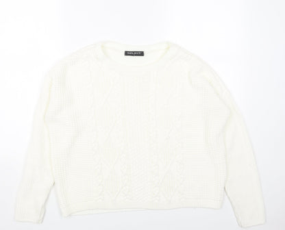 Select Womens White Scoop Neck Acrylic Pullover Jumper Size M