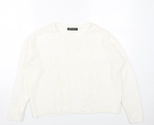 Select Womens White Scoop Neck Acrylic Pullover Jumper Size M