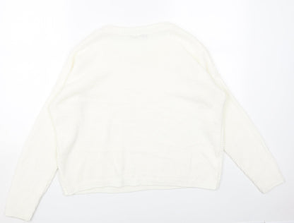 Select Womens White Scoop Neck Acrylic Pullover Jumper Size M