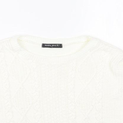 Select Womens White Scoop Neck Acrylic Pullover Jumper Size M