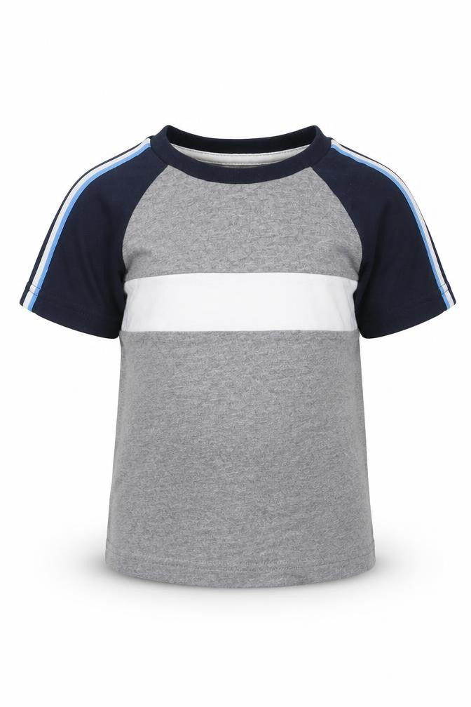 Next Boys Grey Colourblock Cotton Basic T-Shirt Size 12 Months Round Neck Pullover