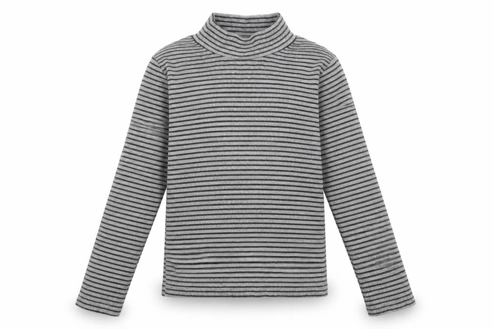 NEXT Girls Grey Striped Cotton Basic T-Shirt Size 8 Years High Neck Pullover