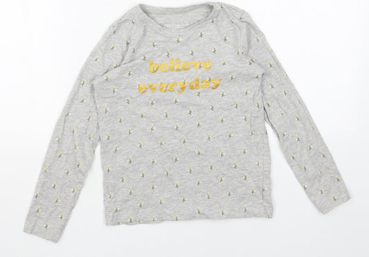 Primark Girls Grey Geometric Cotton Basic T-Shirt Size 7-8 Years Round Neck Pullover - Believe Everyday