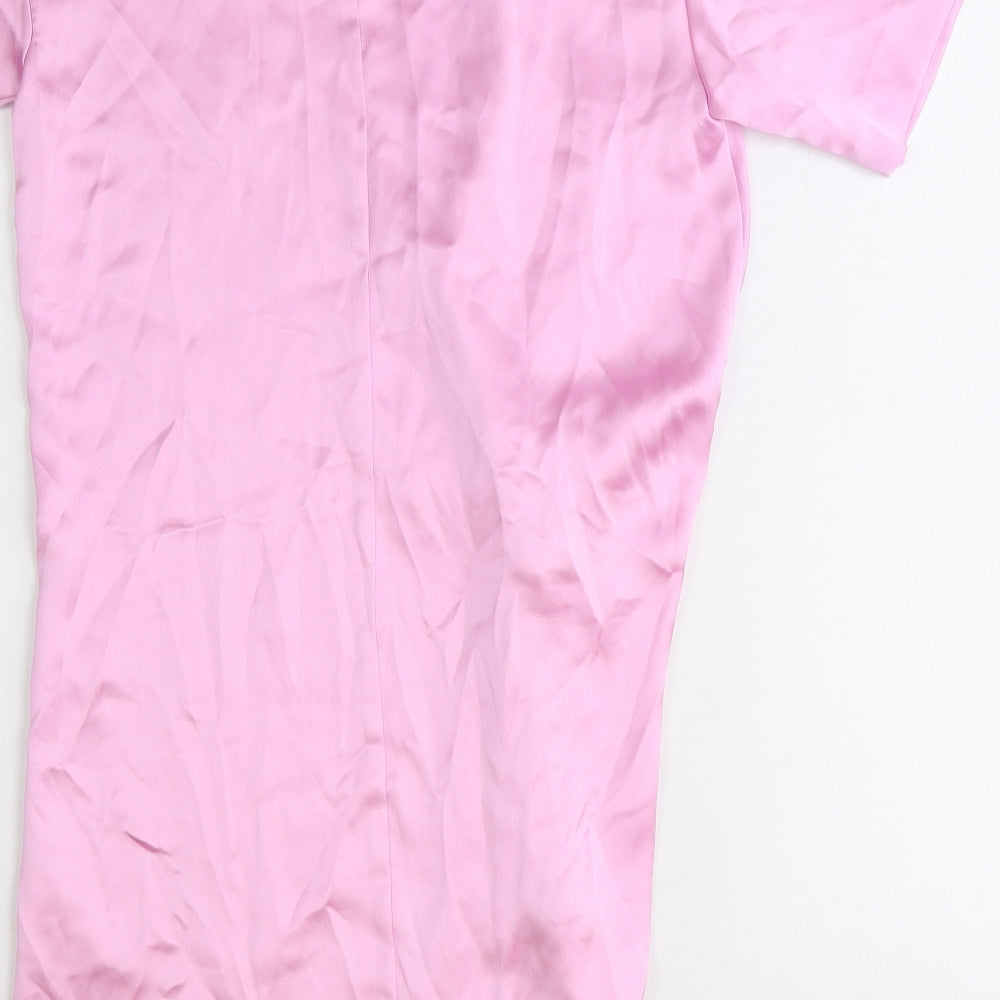 Zara Womens Pink Polyester T-Shirt Dress Size XS Round Neck Zip