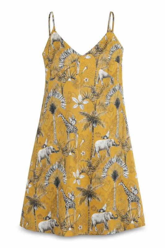 Gisela Womens Yellow Geometric Polyester Tank Dress Size S V-Neck Pullover - Safari Animal Pattern