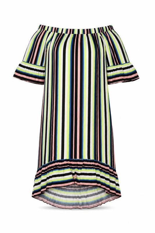 Primark Womens Multicoloured Striped Polyester Shift Size 6 Off the Shoulder Pullover - Bardot
