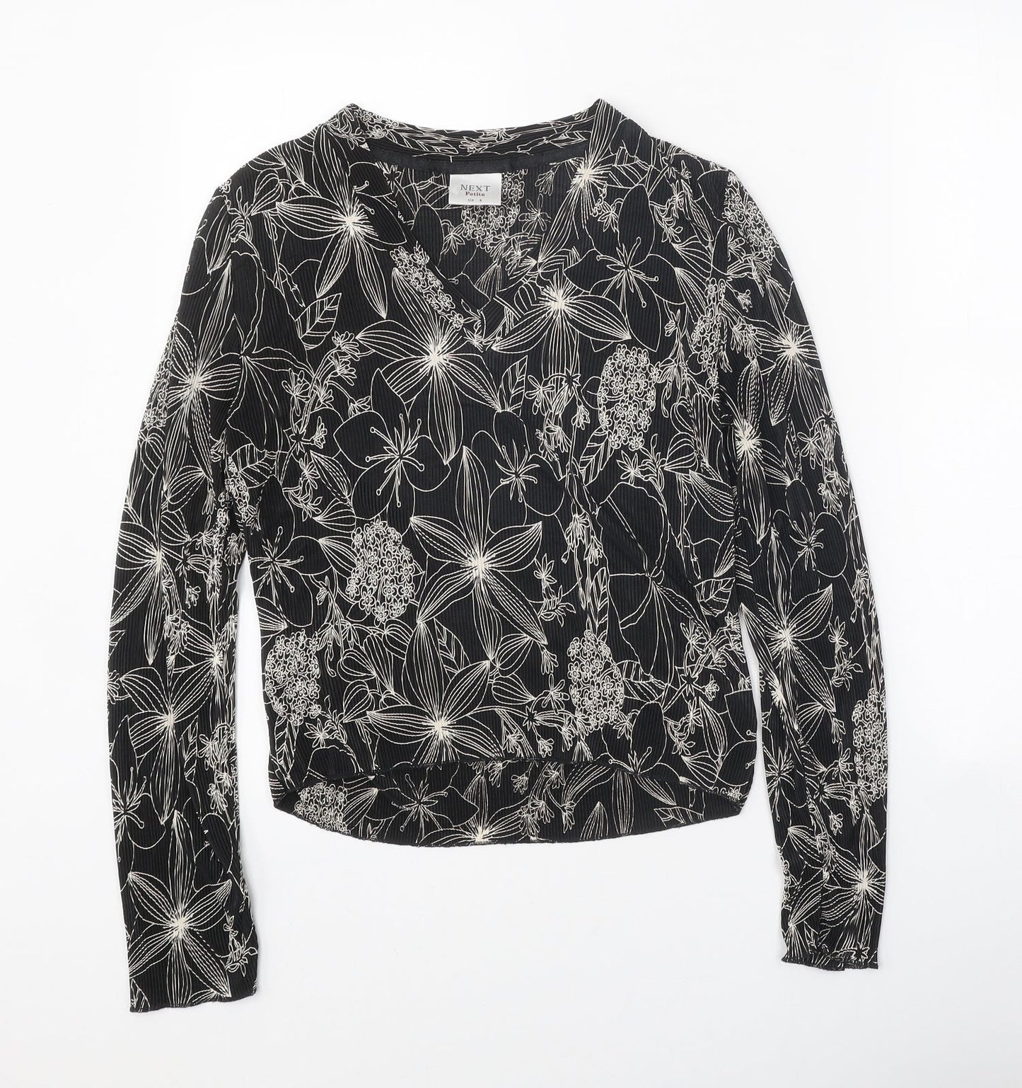NEXT Womens Black Geometric Polyester Basic Blouse Size 8 V-Neck