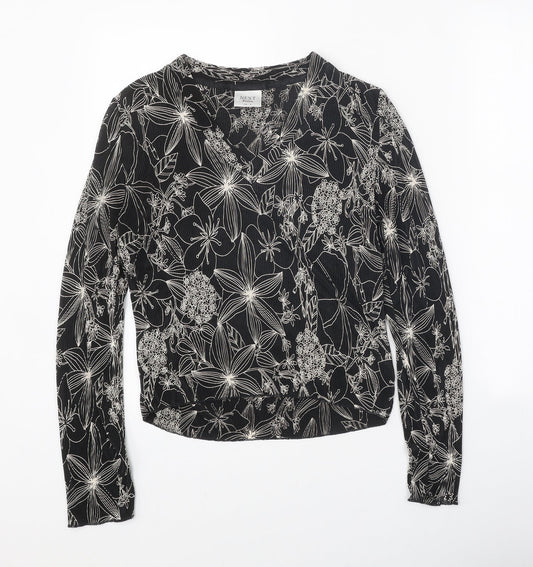 NEXT Womens Black Geometric Polyester Basic Blouse Size 8 V-Neck