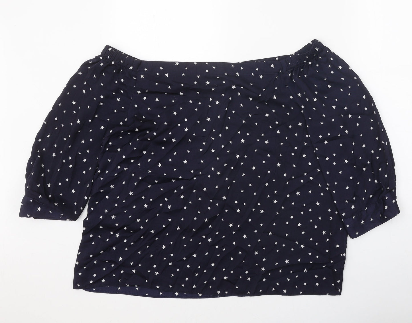 Dorothy Perkins Womens Blue Geometric Polyester Cropped Blouse Size 16 Off the Shoulder - Star Print