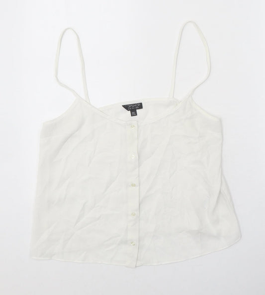 Topshop Womens White Polyester Cropped Tank Size 10 Round Neck