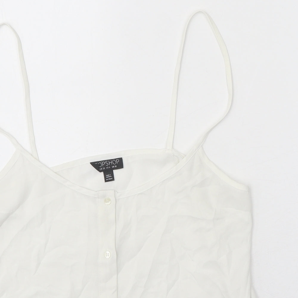 Topshop Womens White Polyester Cropped Tank Size 10 Round Neck