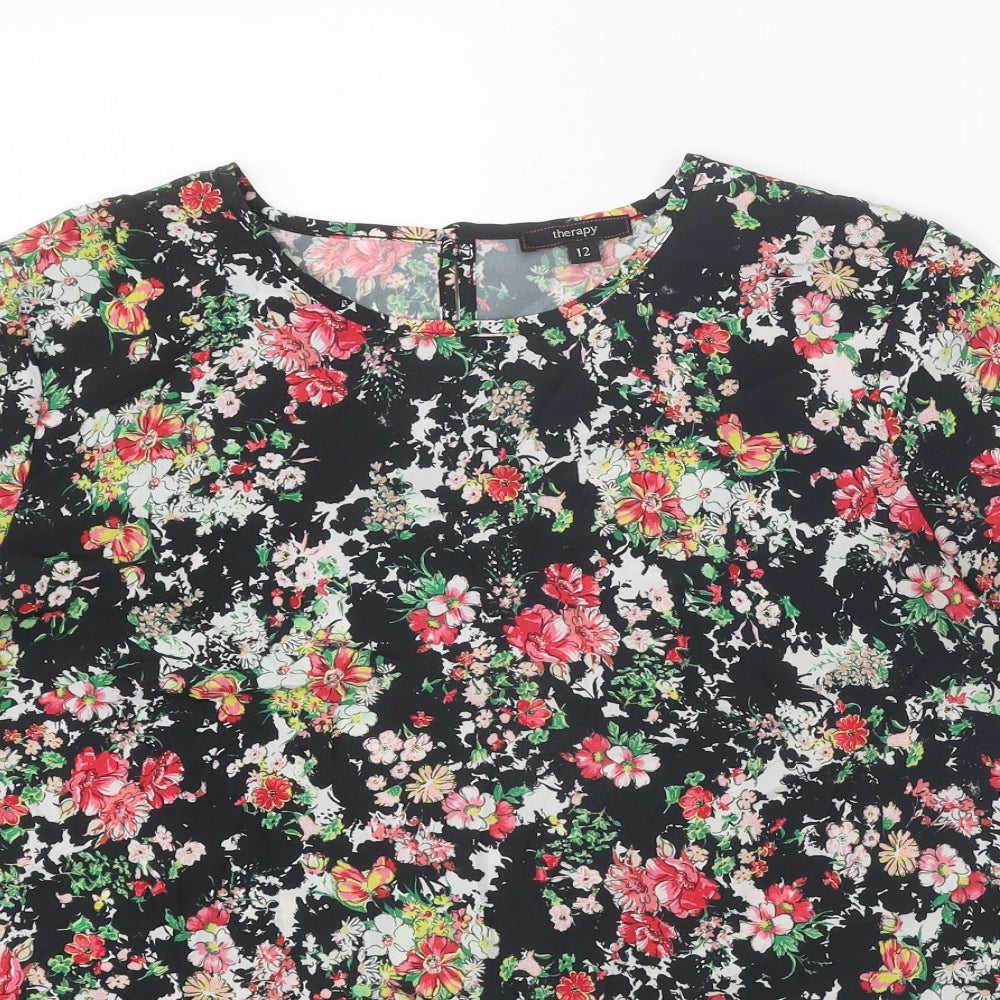 Therapy Womens Multicoloured Floral Polyester Basic T-Shirt Size 12 Round Neck