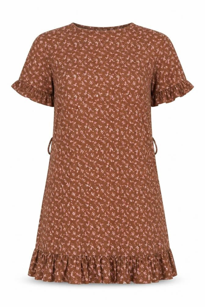 PRETTYLITTLETHING Womens Brown Geometric Polyester A-Line Size 10 Round Neck Pullover